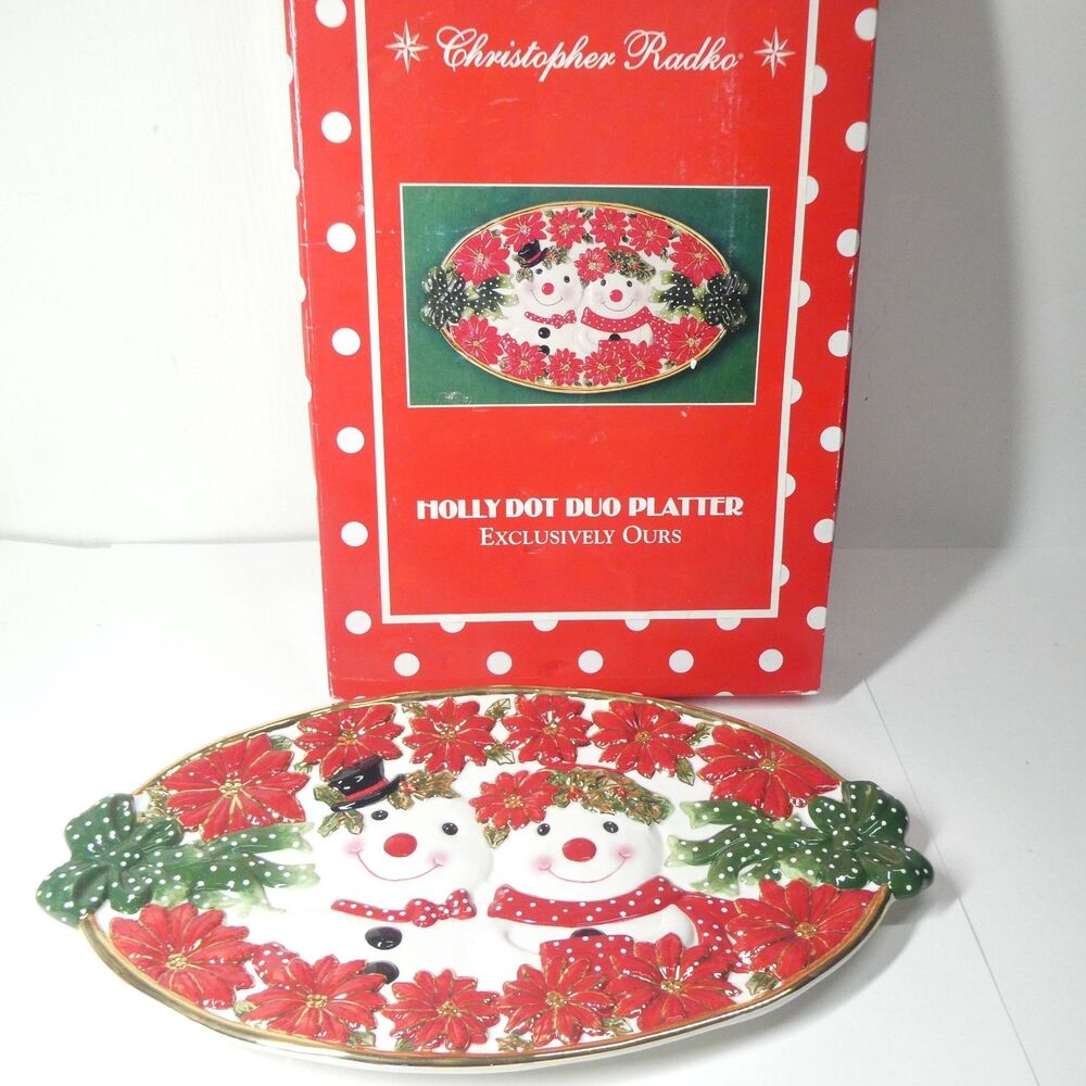 Christopher Radko Holly Dot Duo Platter Vintage Ceramic Oval w/Box
